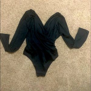 Plus size black long sleeve bodysuit